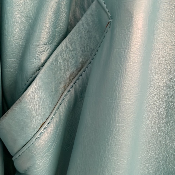 Vintage Leather Turquoise size Large jacket 2 pockets Belted, perfect condition - Picture 2 of 6